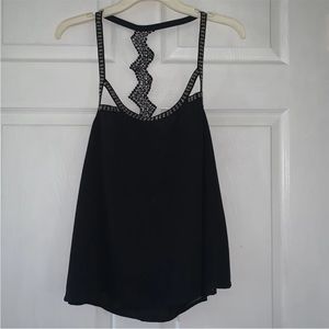 Women’s S MILLAU LF Black Lace & Silver Colored Beaded Dressy Swing Tank Top
